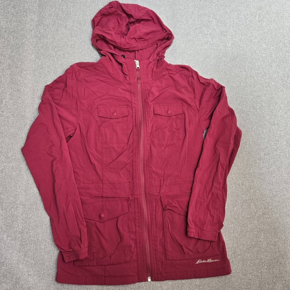 Eddie Bauer Travex Womens Small Burgundy Hooded Full Zip Utility Jacket Travel